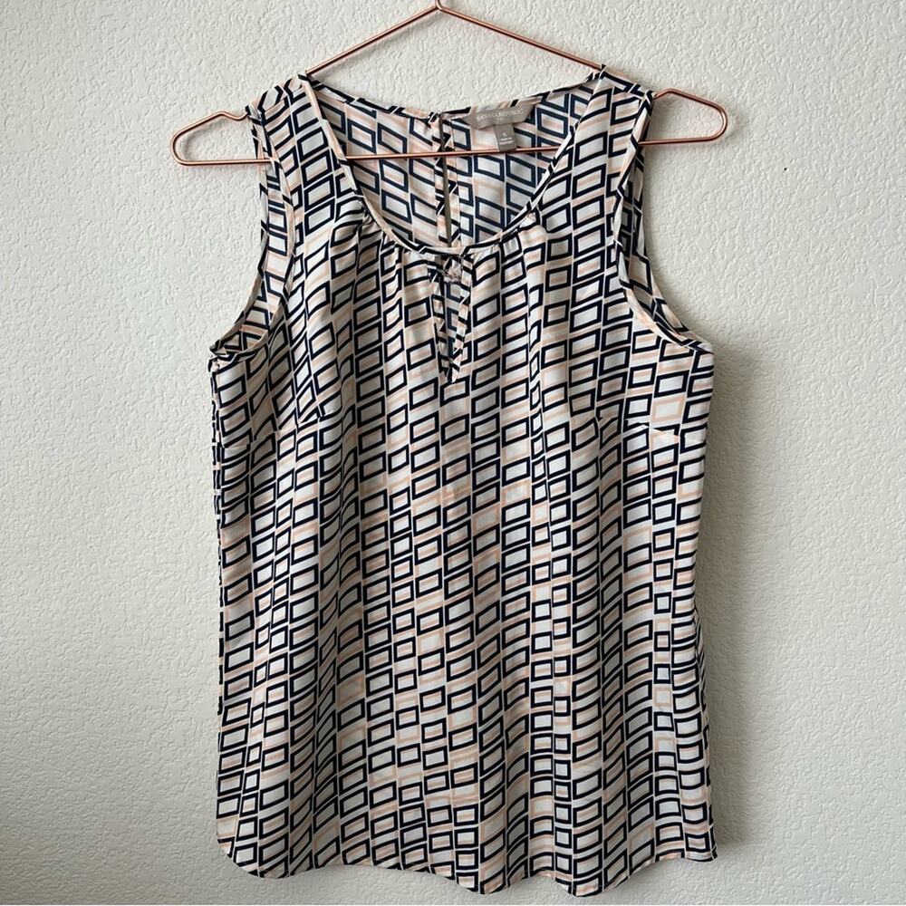 Banana Republic pink blue geometric rectangle white sleeveless tank top keyhole